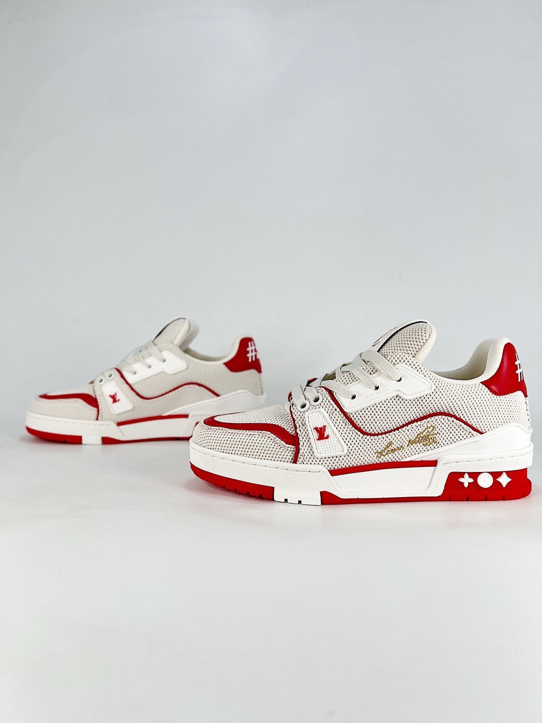 LV Trainer Sneakers Men Women White Red Mesh Casual Skate Shoes