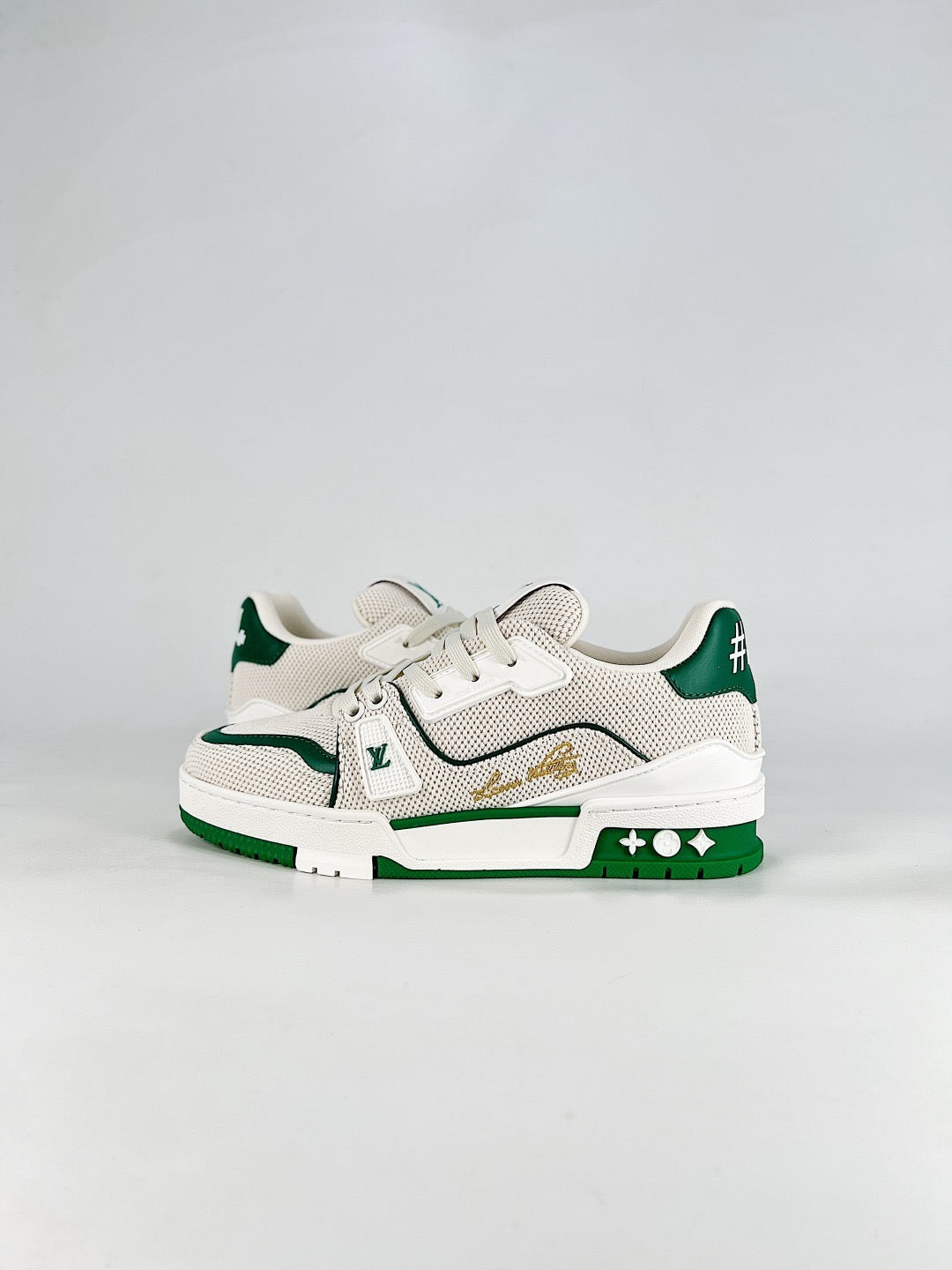 LV Trainer Sneakers Men Women White Green Mesh Casual Skate Shoes