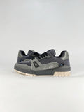 LV Trainer Sneakers Men Women Dark Grey Suede Fabric Casual Skate Shoes