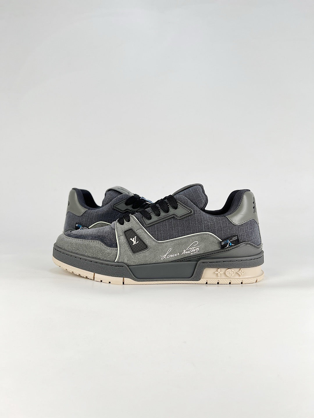 LV Trainer Sneakers Men Women Dark Grey Suede Fabric Casual Skate Shoes