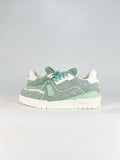 LV Trainer Sneakers Men Women Mint Green Monogram Denim Casual Skate Shoes