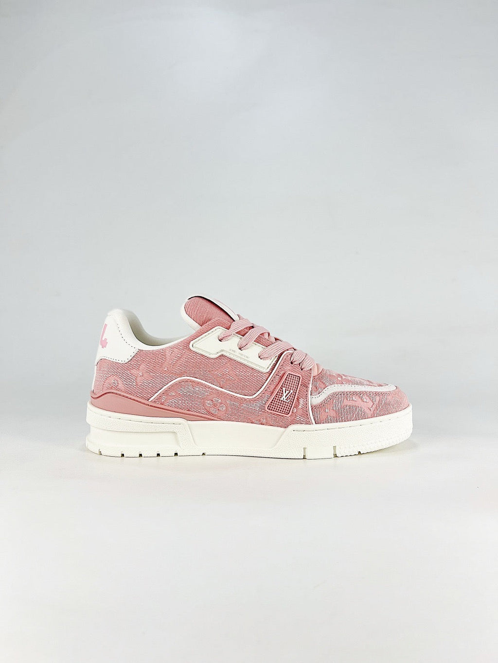 LV Trainer Sneakers Men Women Pink Monogram Jacquard Casual Skate Shoes