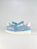 LV Trainer Sneakers Men Women Light Blue Denim Monogram Casual Skate Shoes
