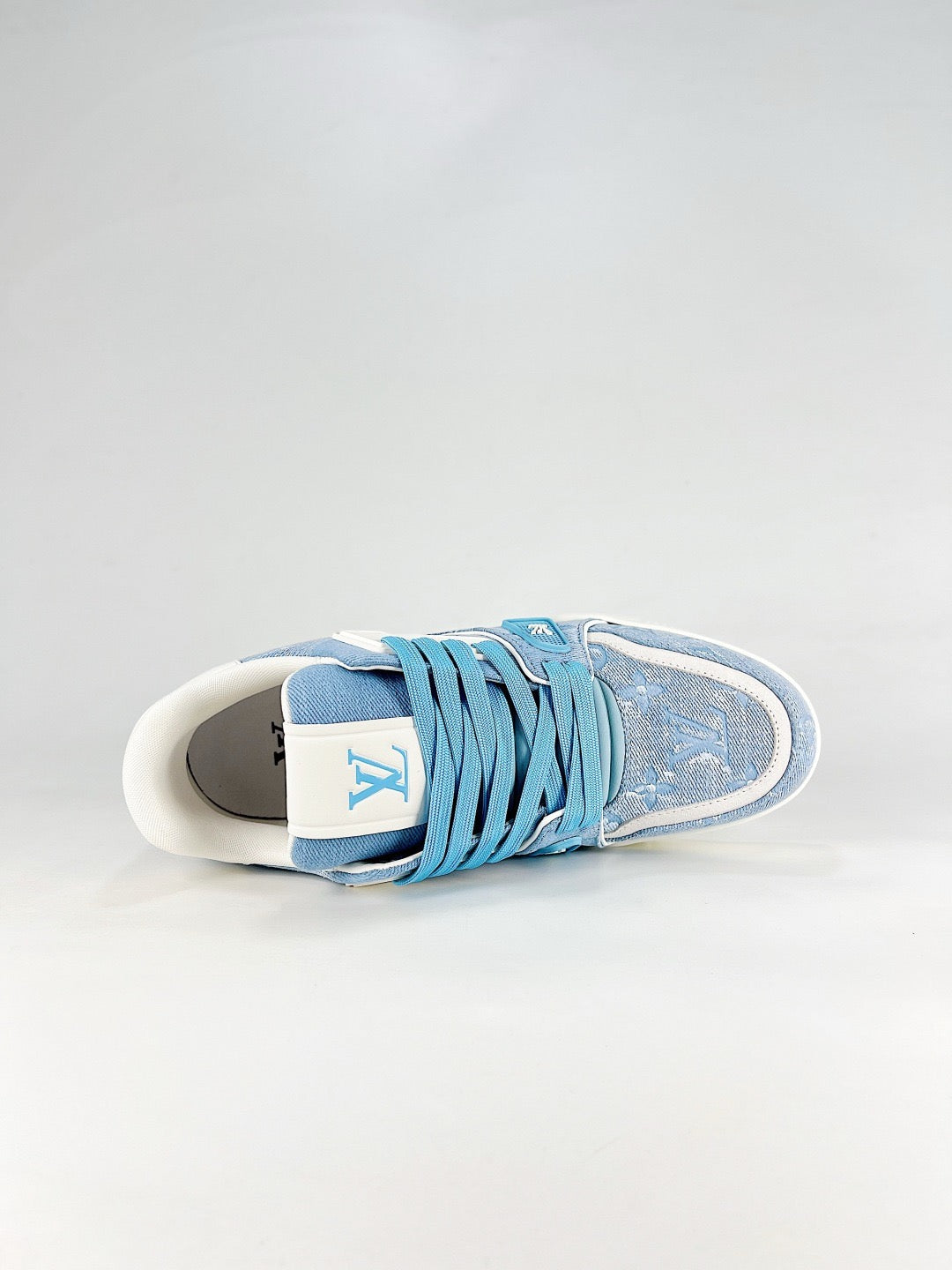 LV Trainer Sneakers Men Women Light Blue Denim Monogram Casual Skate Shoes