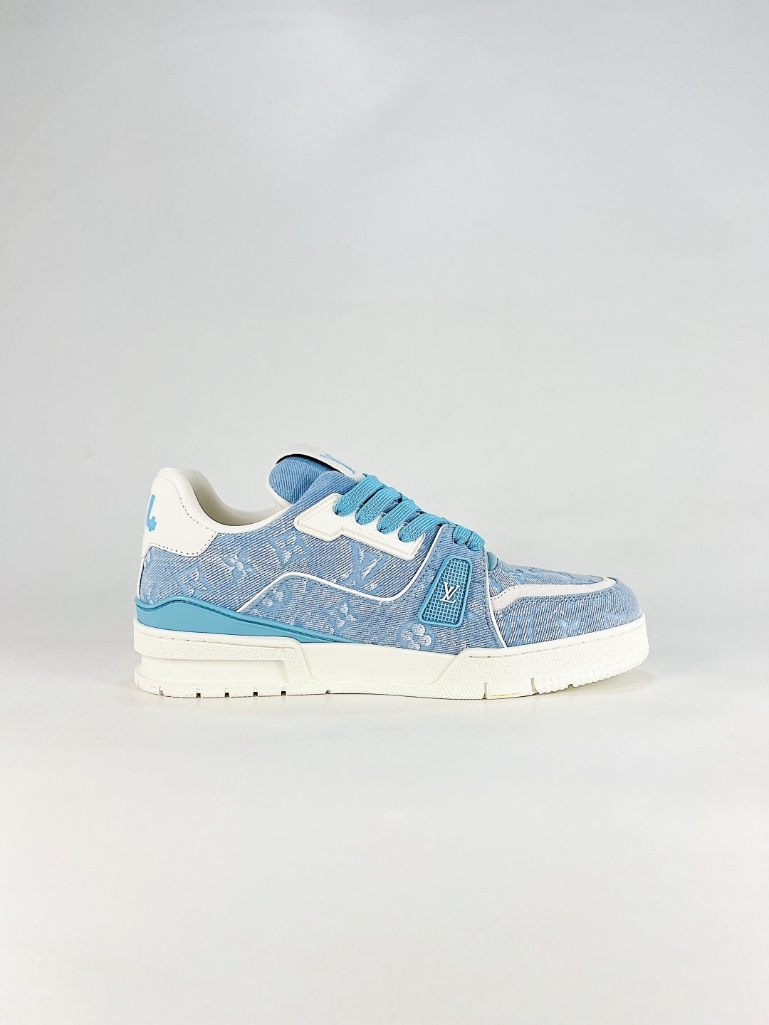 LV Trainer Sneakers Men Women Light Blue Denim Monogram Casual Skate Shoes