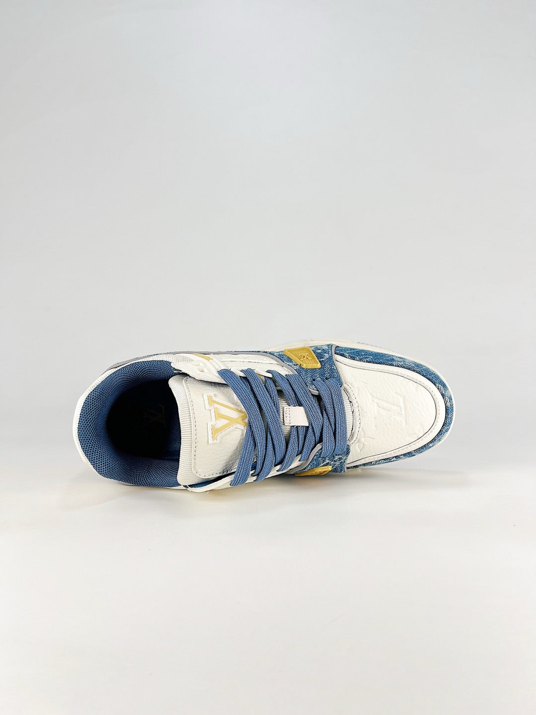 LV Trainer Sneakers Men Women White And Blue Denim Monogram Casual Skate Shoes