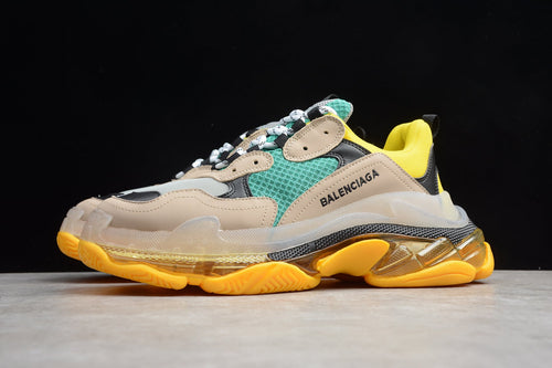 Balenciaga Triple S Thick Sole Running Sneakers for Men and Women Green Khaki Yellow