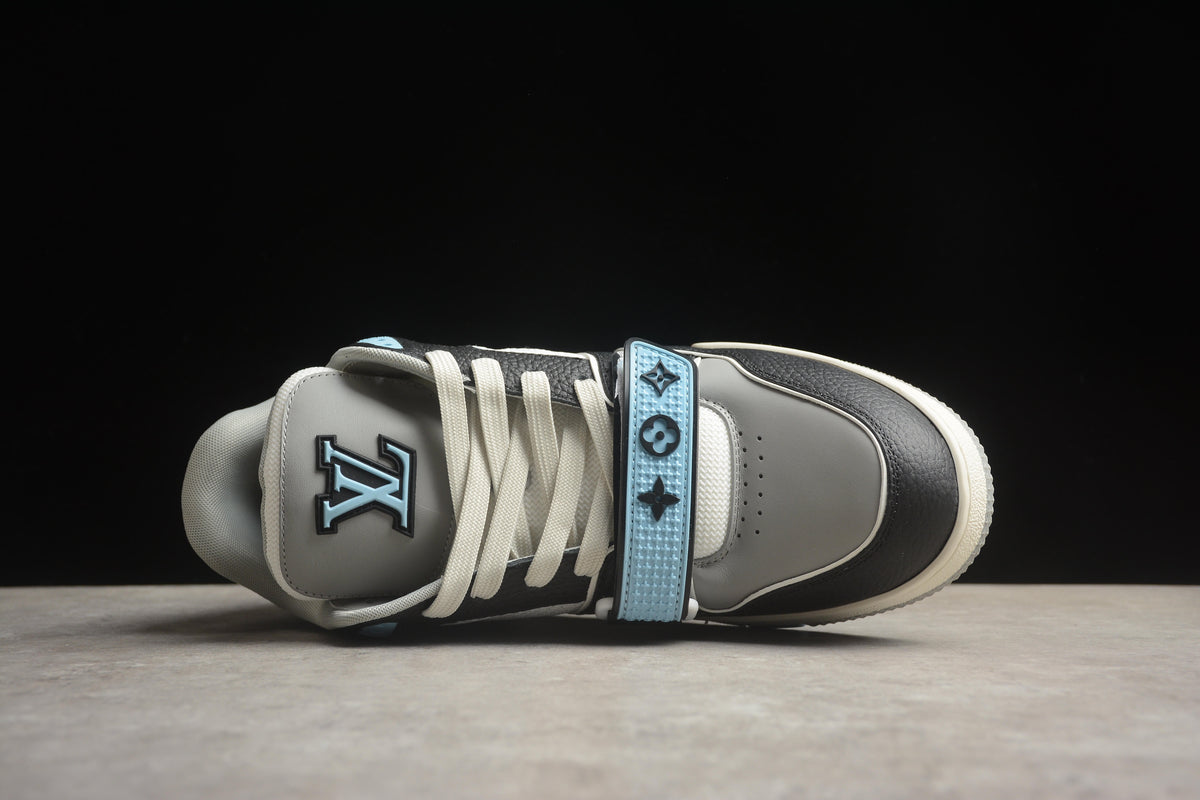 Louis Vuitton LV Trainer Leather Sneaker Unisex Black Grey Light Blue