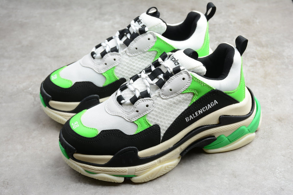 Balenciaga Triple S Thick Sole Running Sneakers for Men and Women White Fluorescent Green Black