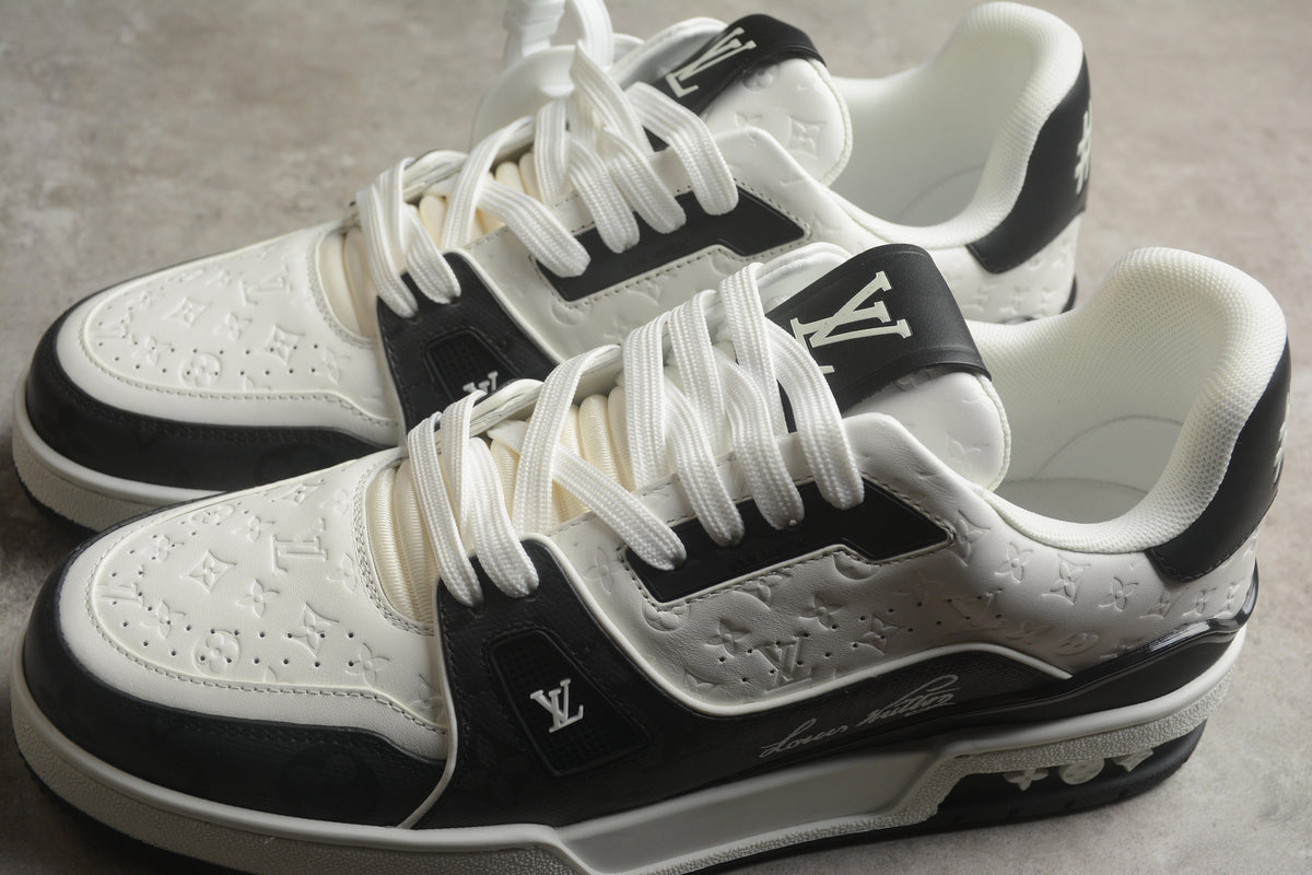 Louis Vuitton LV Trainer Leather Sneaker Black White Embossed Monogram Unisex
