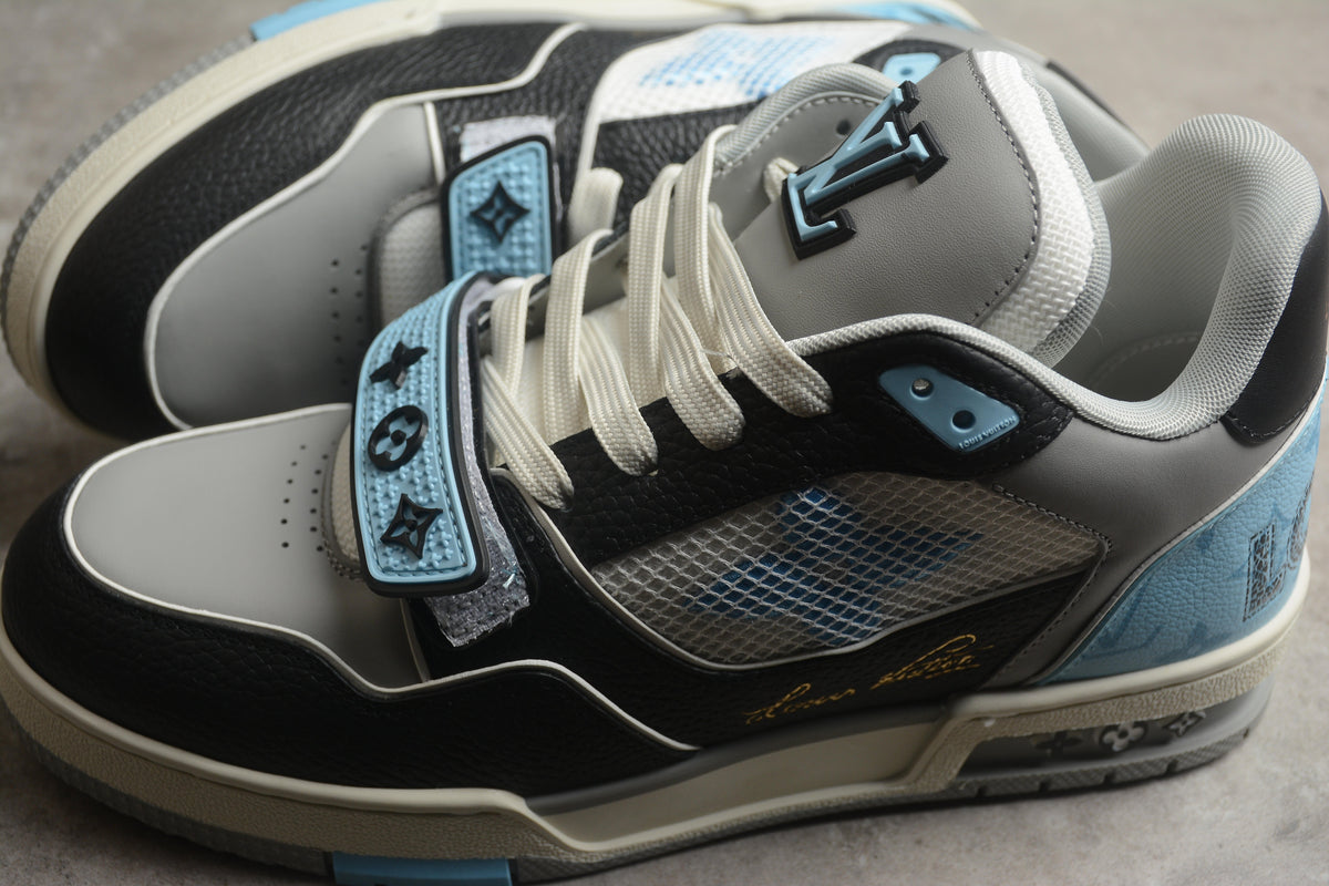 Louis Vuitton LV Trainer Leather Sneaker Unisex Black Grey Light Blue