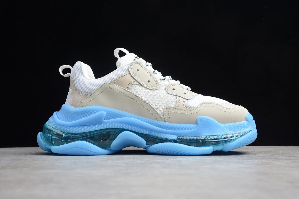 Balenciaga Triple S Thick Sole Running Sneakers for Men and Women White Light Blue