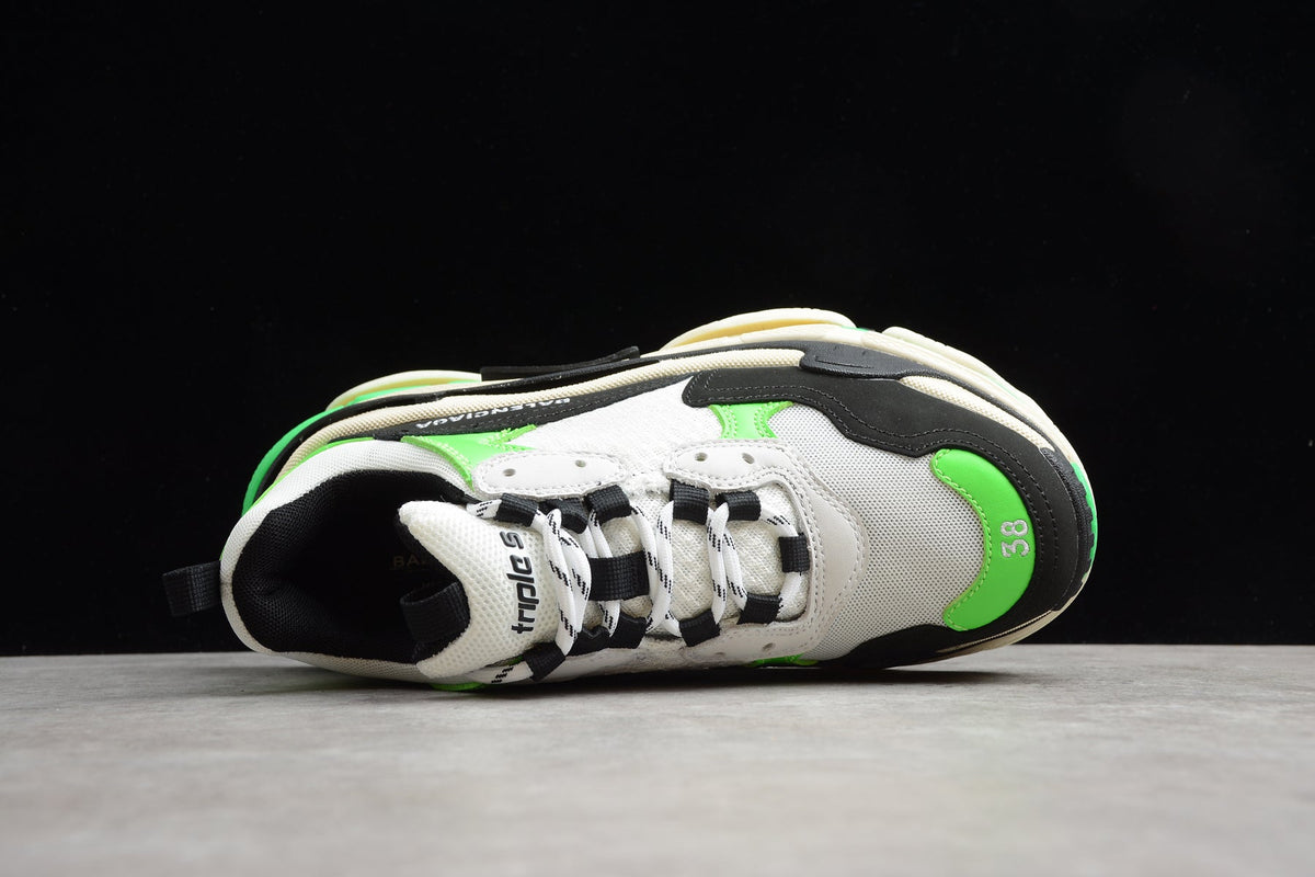 Balenciaga Triple S Thick Sole Running Sneakers for Men and Women White Fluorescent Green Black