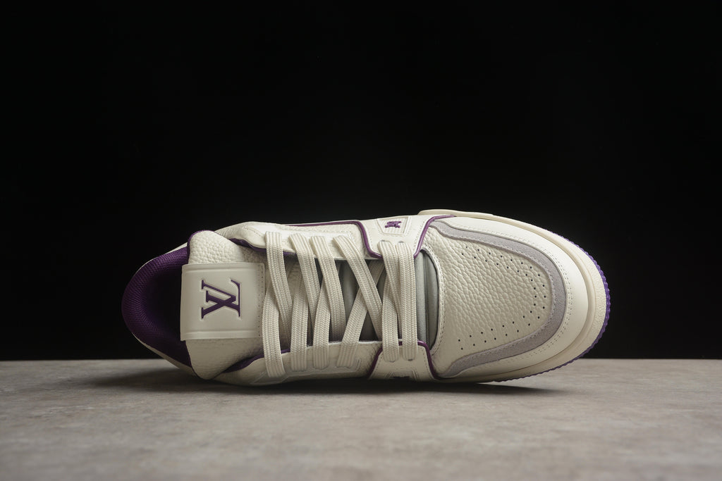 Louis Vuitton LV Trainer Leather Sneaker Cream White Purple Unisex