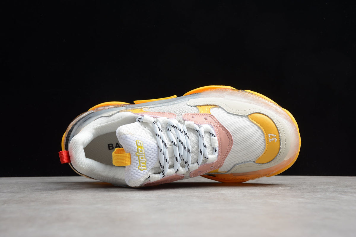 Balenciaga Triple S Thick Sole Running Sneakers for Men and Women Yellow Pink Multi-Color