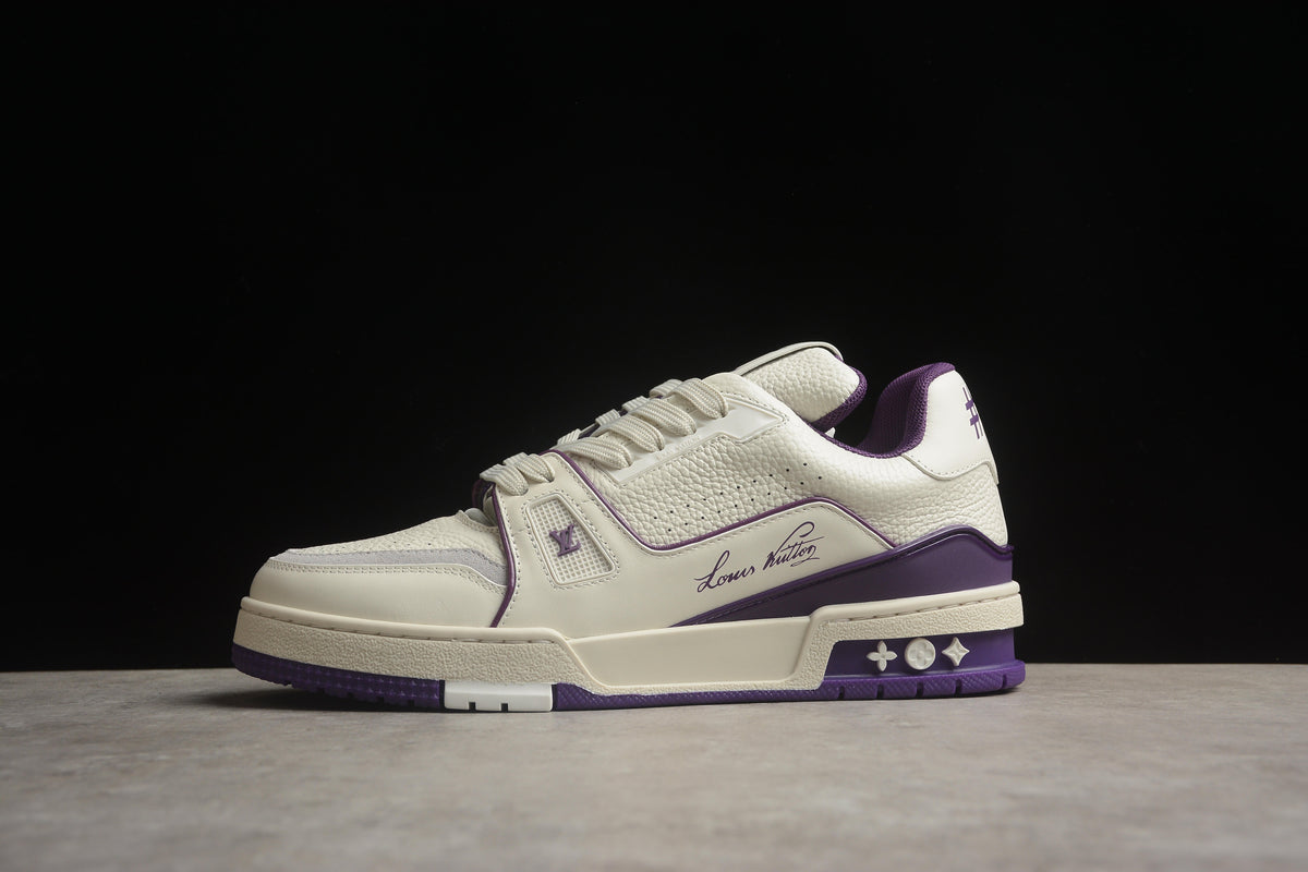 Louis Vuitton LV Trainer Leather Sneaker Cream White Purple Unisex