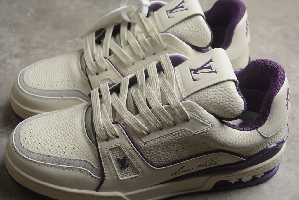 Louis Vuitton LV Trainer Leather Sneaker Cream White Purple Unisex