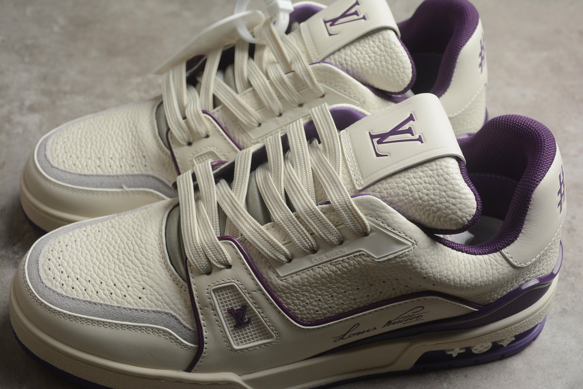 Louis Vuitton LV Trainer Leather Sneaker Cream White Purple Unisex