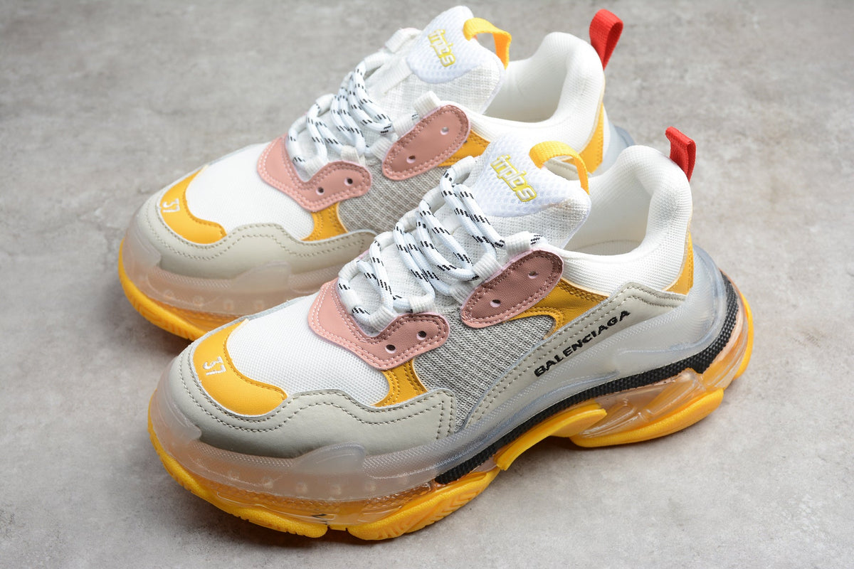 Balenciaga Triple S Thick Sole Running Sneakers for Men and Women Yellow Pink Multi-Color