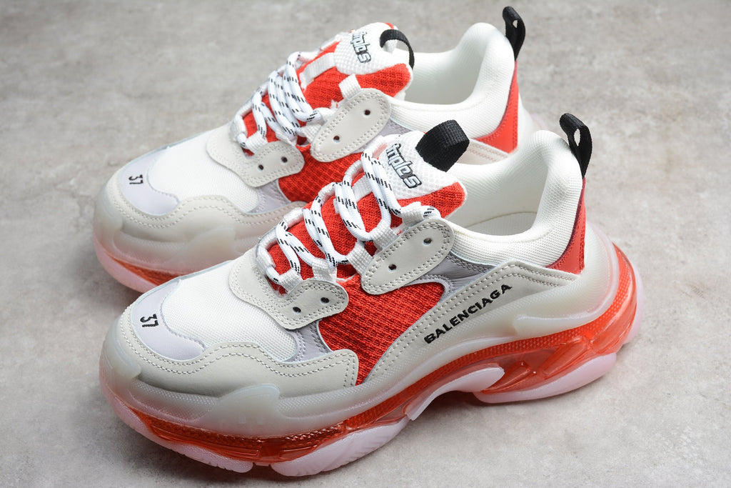 Balenciaga Triple S Thick Sole Running Sneakers for Men and Women White Red