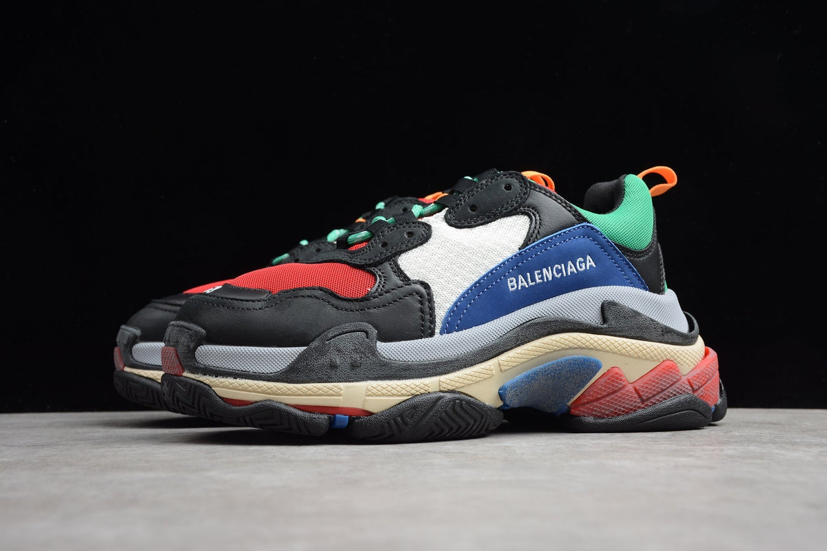 Balenciaga Triple S Thick Sole Running Sneakers for Men and Women Black Red Multi-color