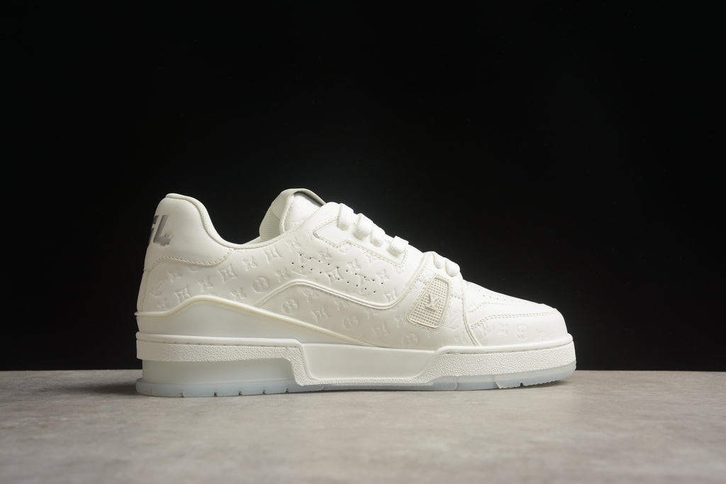 Louis Vuitton LV Trainer Leather Sneaker Full White Embossed Monogram Unisex