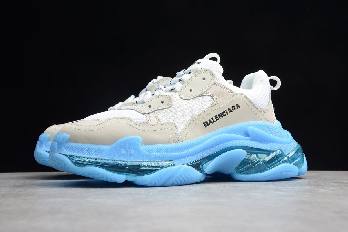 Balenciaga Triple S Thick Sole Running Sneakers for Men and Women White Light Blue