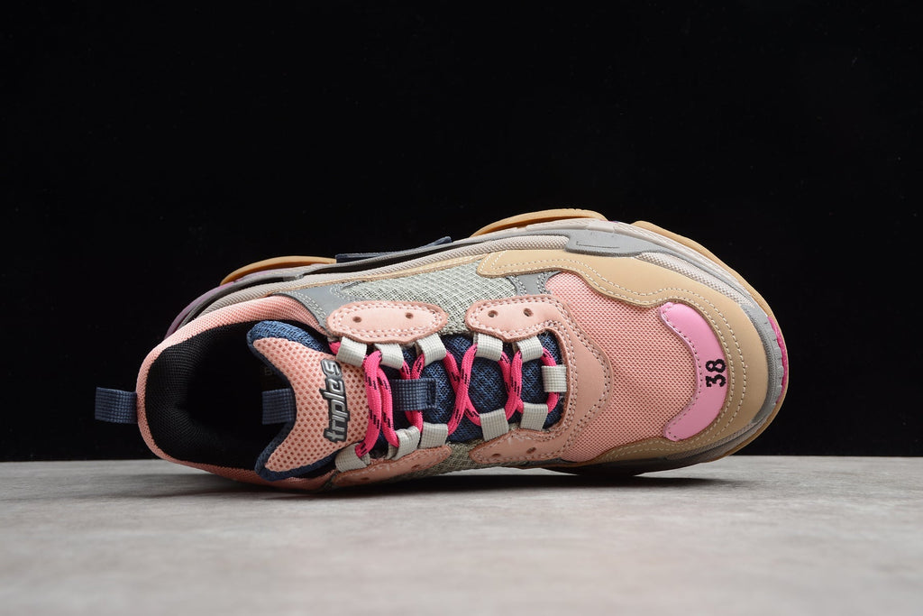 Balenciaga Triple S Thick Sole Running Sneakers for Men and Women Pink Khaki Rainbow