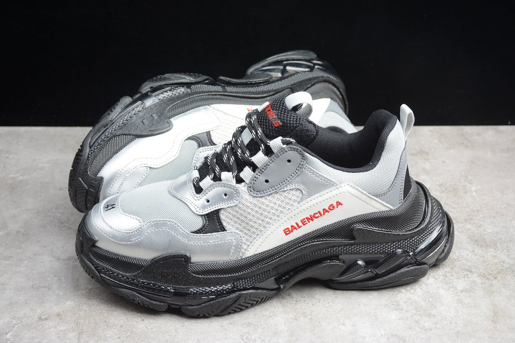 Balenciaga Triple S Thick Sole Running Sneakers for Men and Women Silver Grey Black