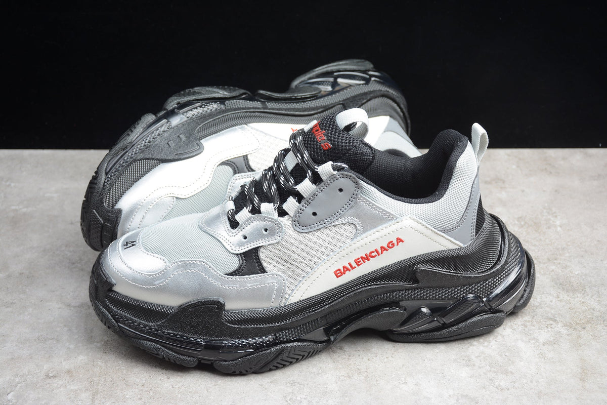 Balenciaga Triple S Thick Sole Running Sneakers for Men and Women Silver Grey Black