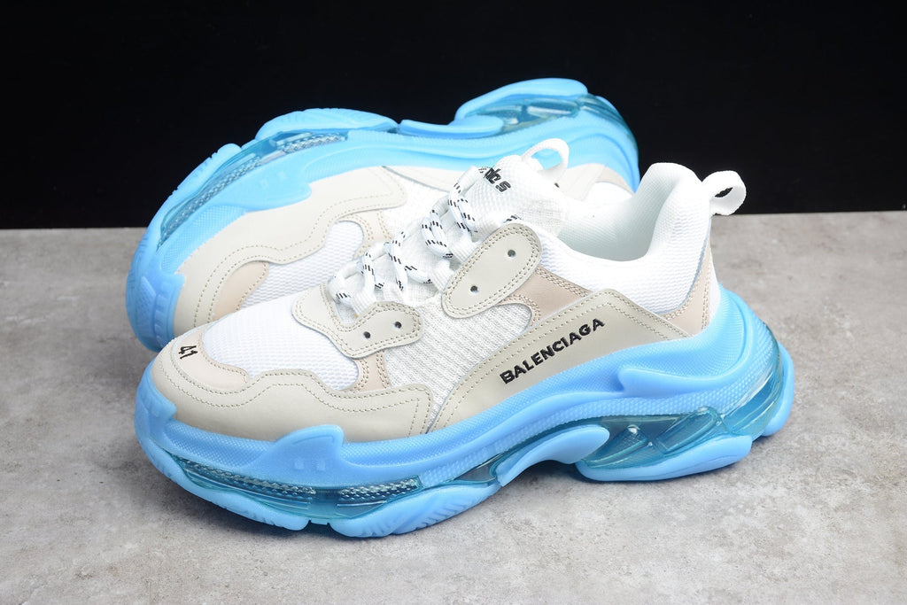 Balenciaga Triple S Thick Sole Running Sneakers for Men and Women White Light Blue