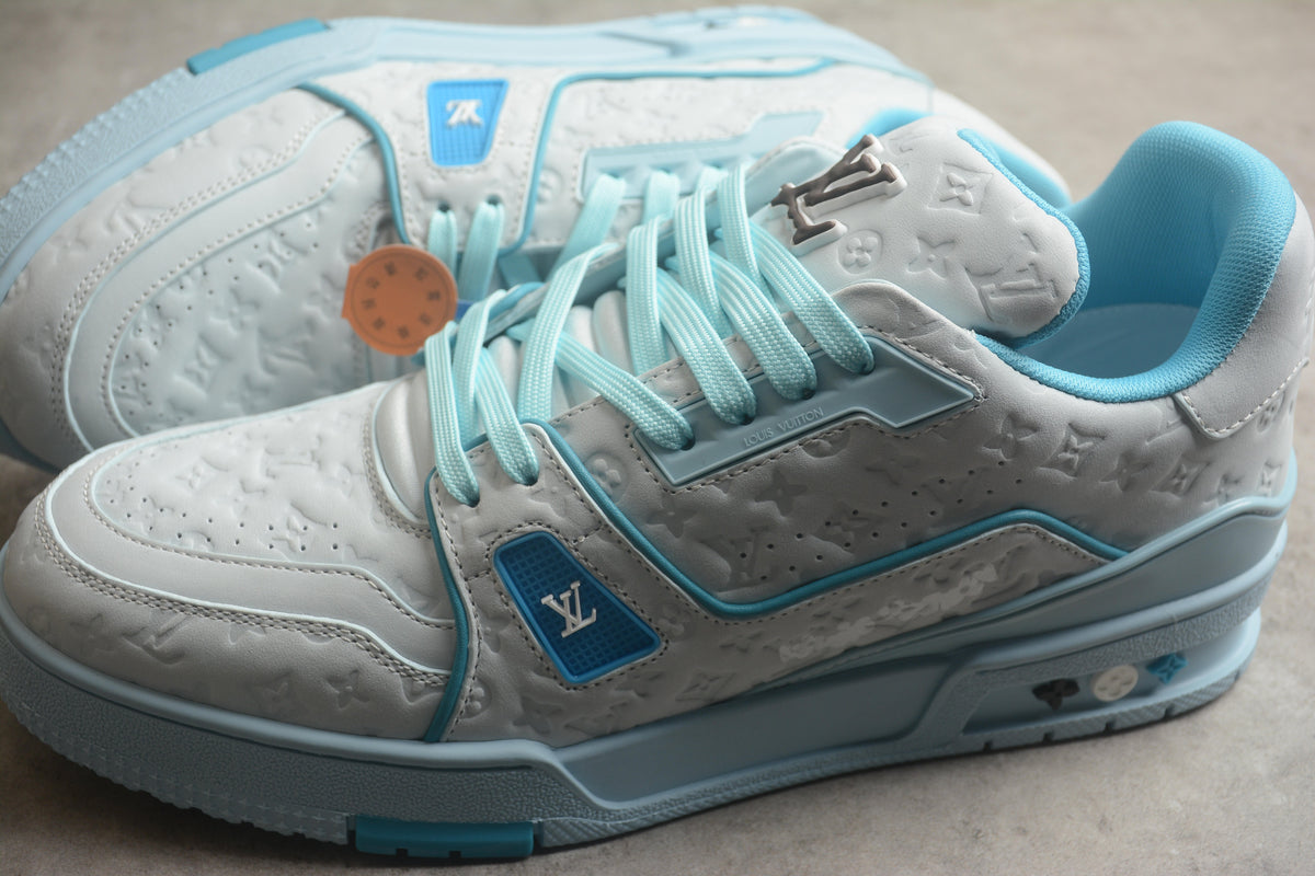Louis Vuitton LV Trainer Leather Sneaker White Ice Blue Unisex