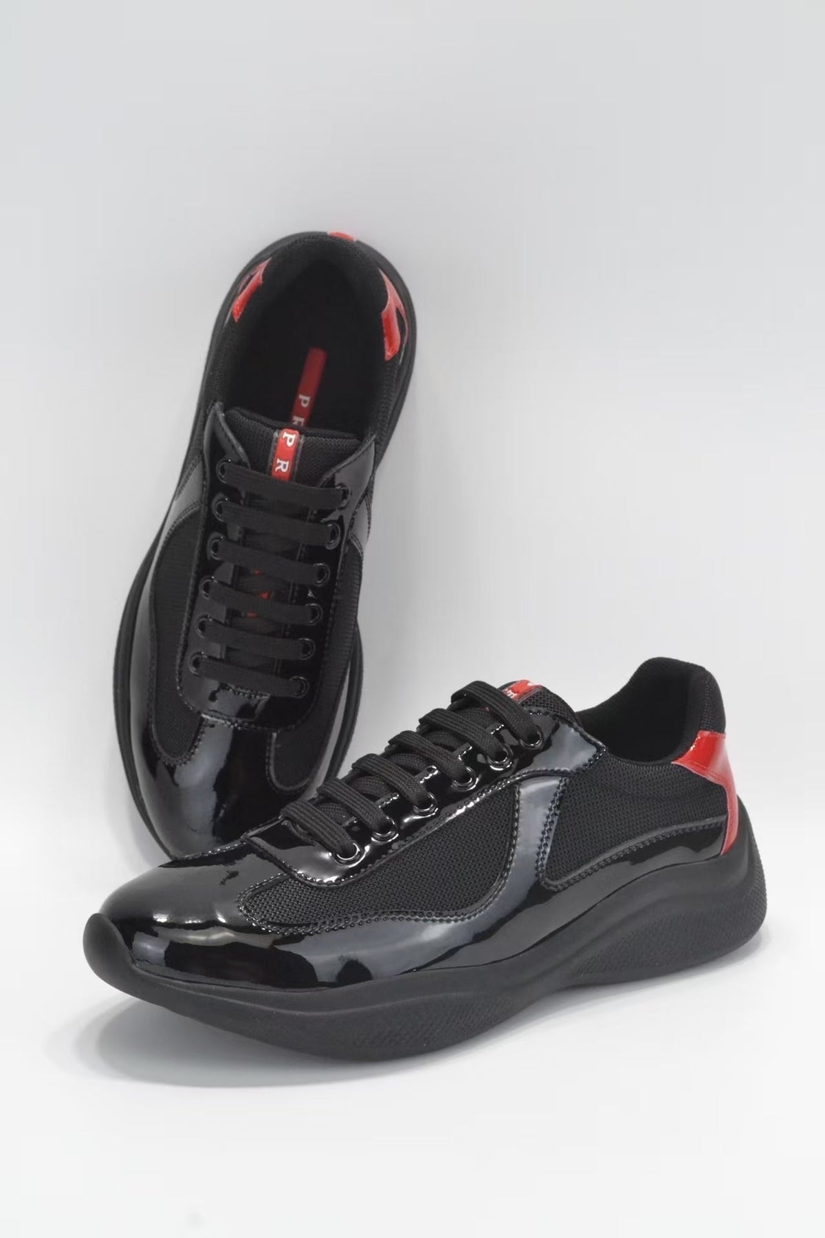 Prada America's Cup Low Top Sneakers  Leather Mesh Casual Walking Shoes Unisex black