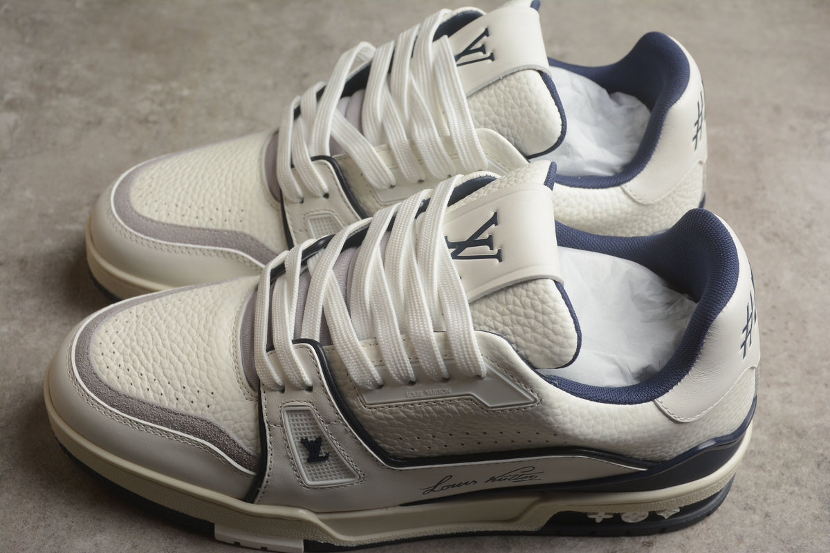 Louis Vuitton LV Trainer Leather Sneaker Unisex Cream Navy