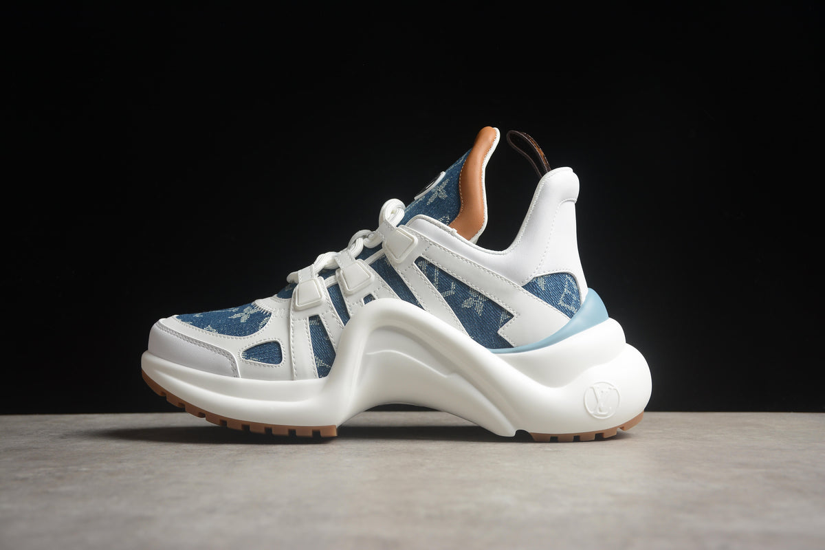 Louis Vuitton LV Archlight  Leather Sneaker Unisex White Blue Denim Monogram