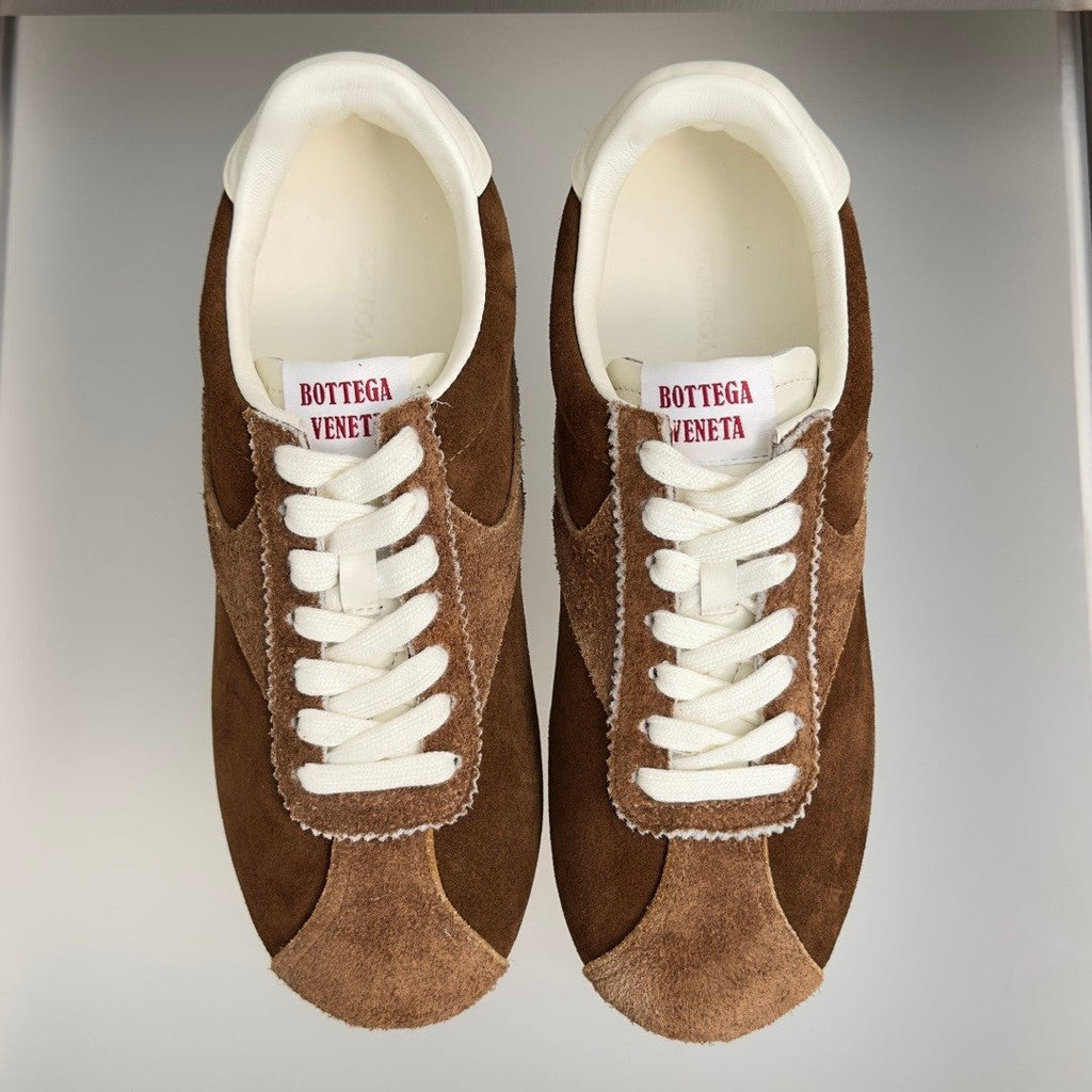 Bottega  Veneta BV Shot Unisex Slim Leather Retro Sneakers Tobacco / Brown Suede