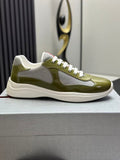 Prada America's Cup Low Top Sneakers  Leather Mesh Casual Walking Shoes Unisex green & Silver