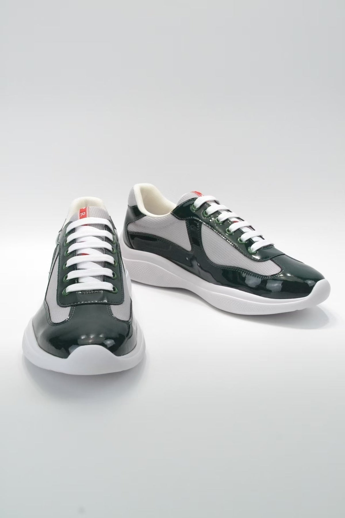Prada America's Cup Low Top Sneakers  Leather Mesh Casual Walking Shoes Unisex White/green