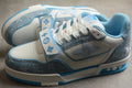 Louis Vuitton LV Trainer Leather Sneaker Unisex White Light Blue Denim