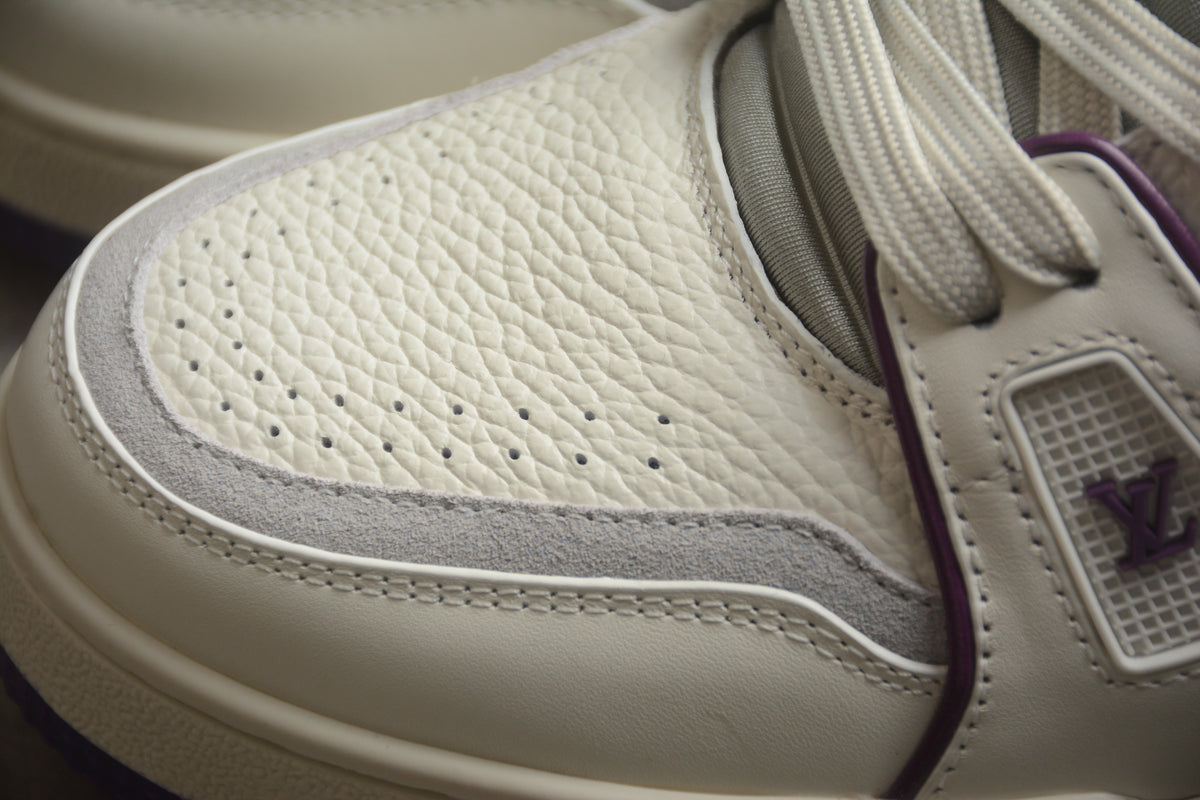Louis Vuitton LV Trainer Leather Sneaker Cream White Purple Unisex