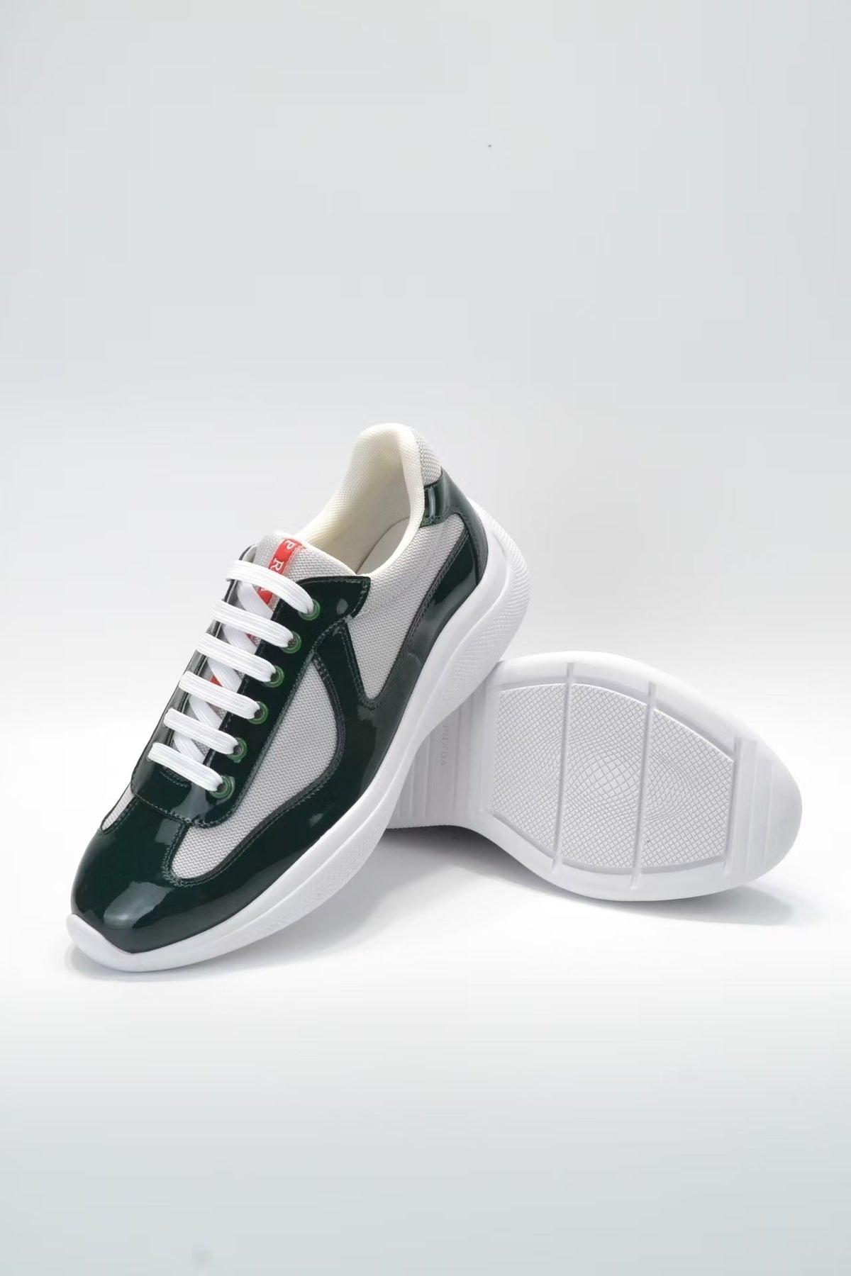 Prada America's Cup Low Top Sneakers  Leather Mesh Casual Walking Shoes Unisex White/green