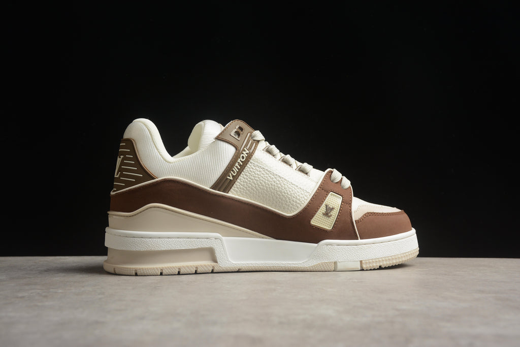 Louis Vuitton LV Trainer Leather Sneaker Unisex Cream Brown