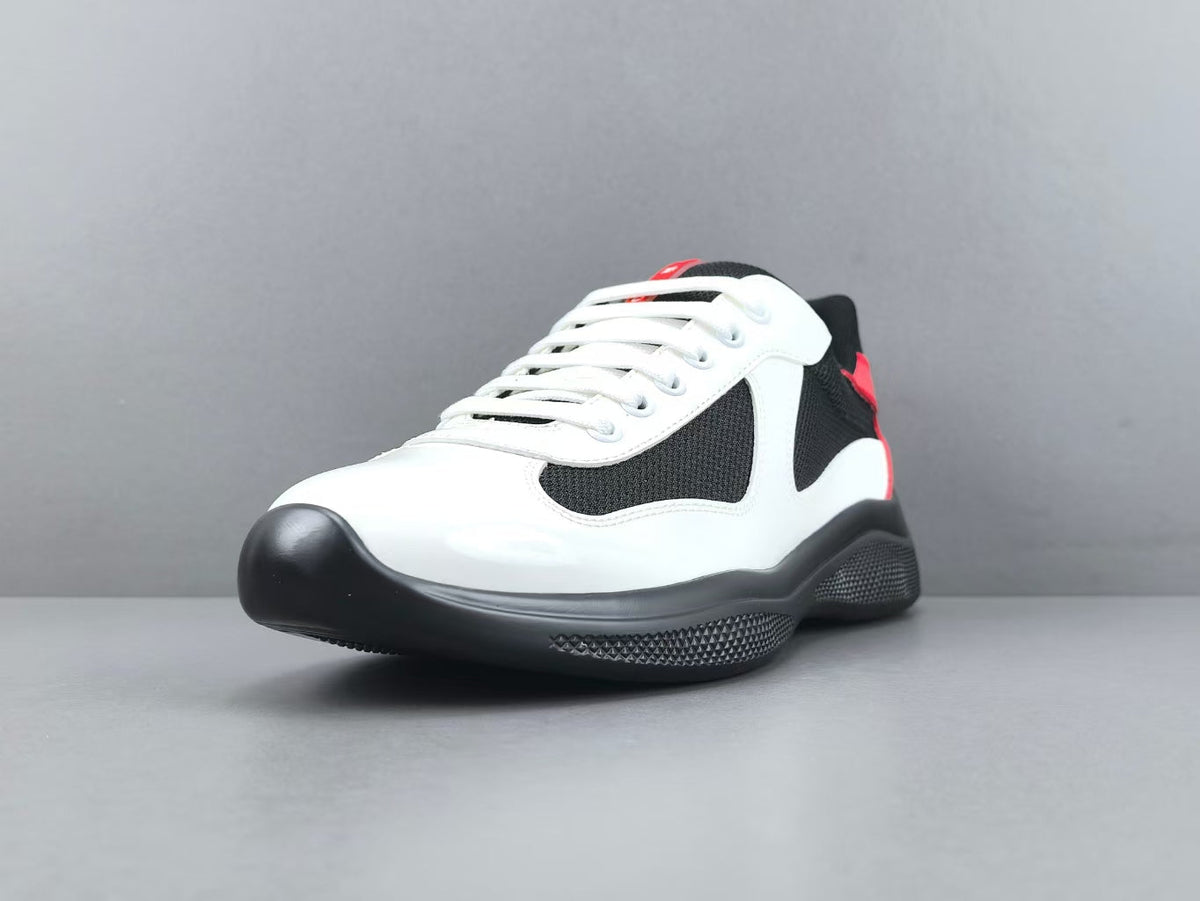 Prada America's Cup Low Top Sneakers  Leather Mesh Casual Walking Shoes Unisex black/white/red