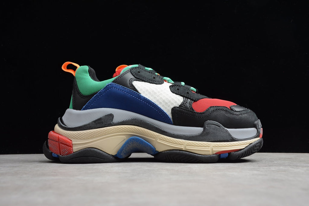 Balenciaga Triple S Thick Sole Running Sneakers for Men and Women Black Red Multi-color