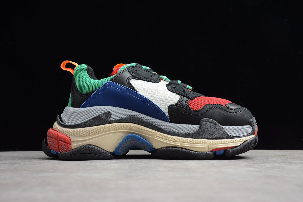 Balenciaga Triple S Thick Sole Running Sneakers for Men and Women Black Red Multi-color