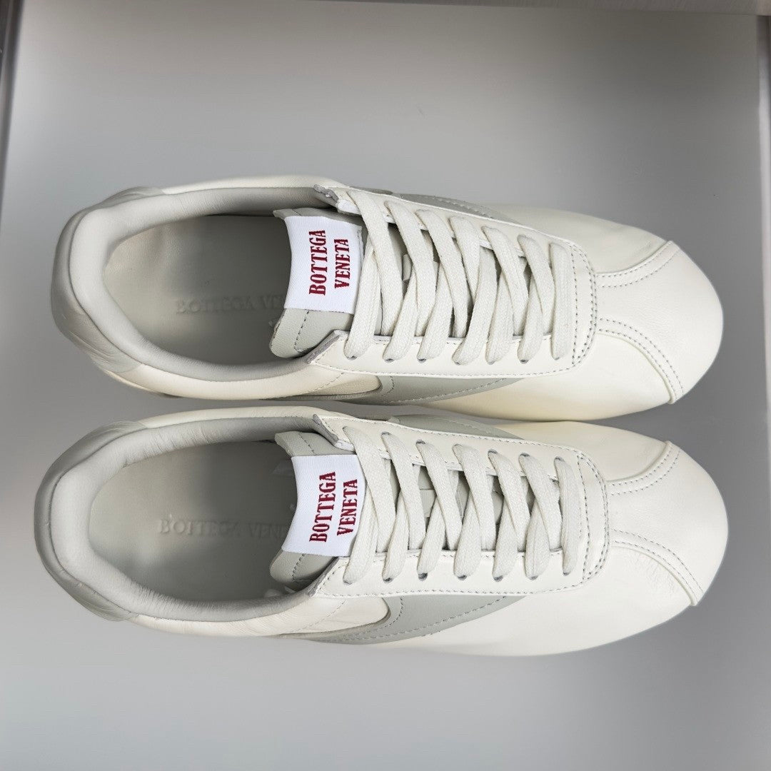 Bottega  Veneta BV Shot Unisex Slim Leather Retro Sneakers  Alabaster / Silica Gray
