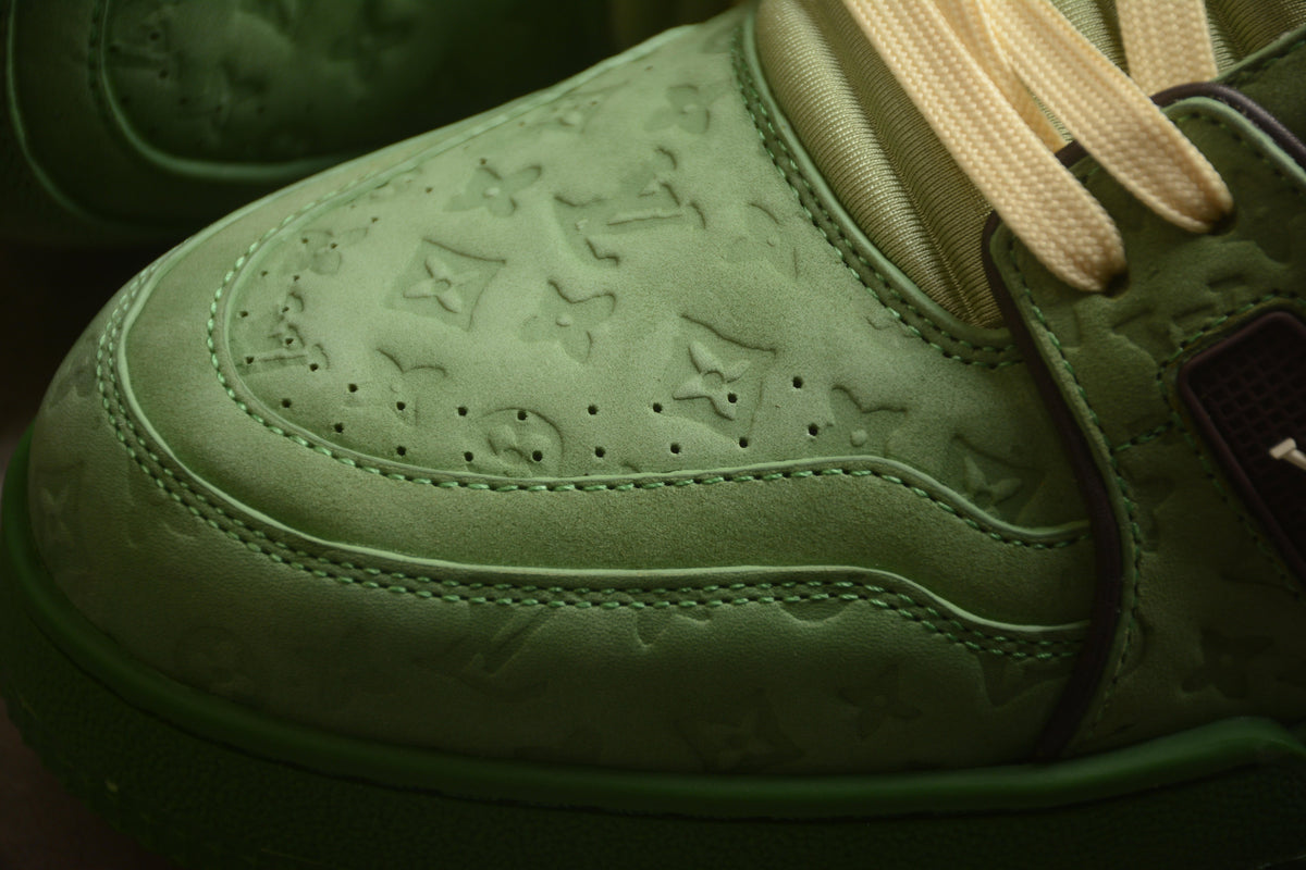 Louis Vuitton LV Trainer Leather Sneaker Green Monogram Embossed Unisex