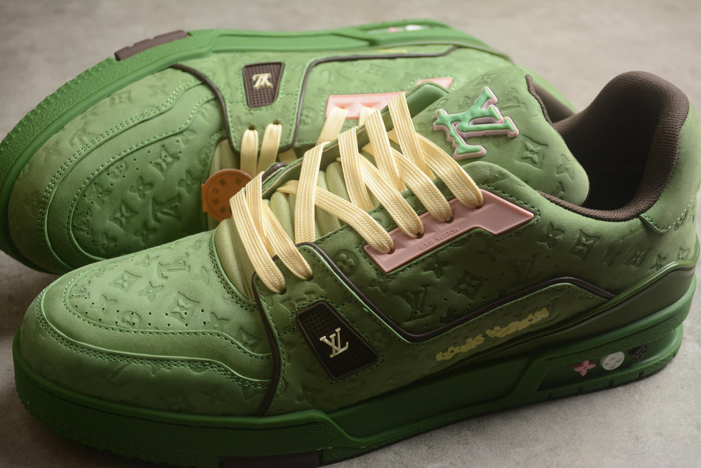 Louis Vuitton LV Trainer Leather Sneaker Green Monogram Embossed Unisex