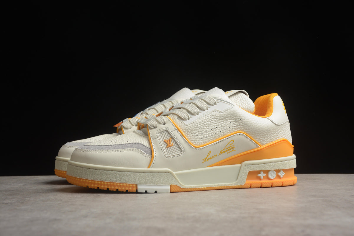 Louis Vuitton LV Trainer Leather Sneaker Unisex Cream Orange