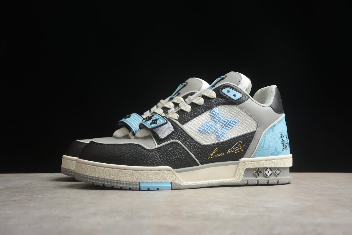 Louis Vuitton LV Trainer Leather Sneaker Unisex Black Grey Light Blue